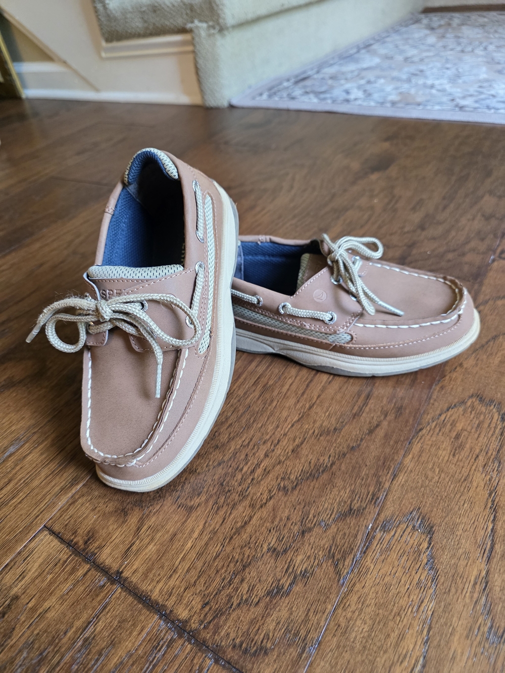 Excellent Condition Sperry Top-Sider Kids Lanyard Boat Shoes Brown Tan -Size 1M